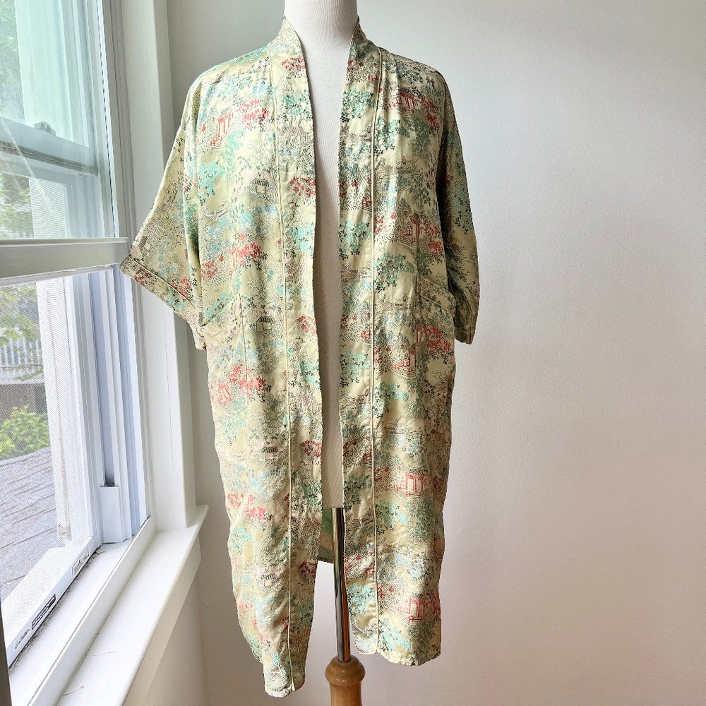vintage gold Peony brand embroidered silk kimono sm-med